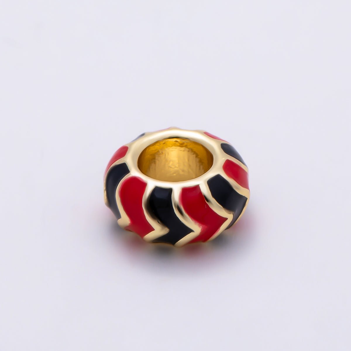 16K Gold Filled 10mm Multicolor Chevron Enamel Large Hole Rondelle Bead | Beads-00502 ~ Beads-00513