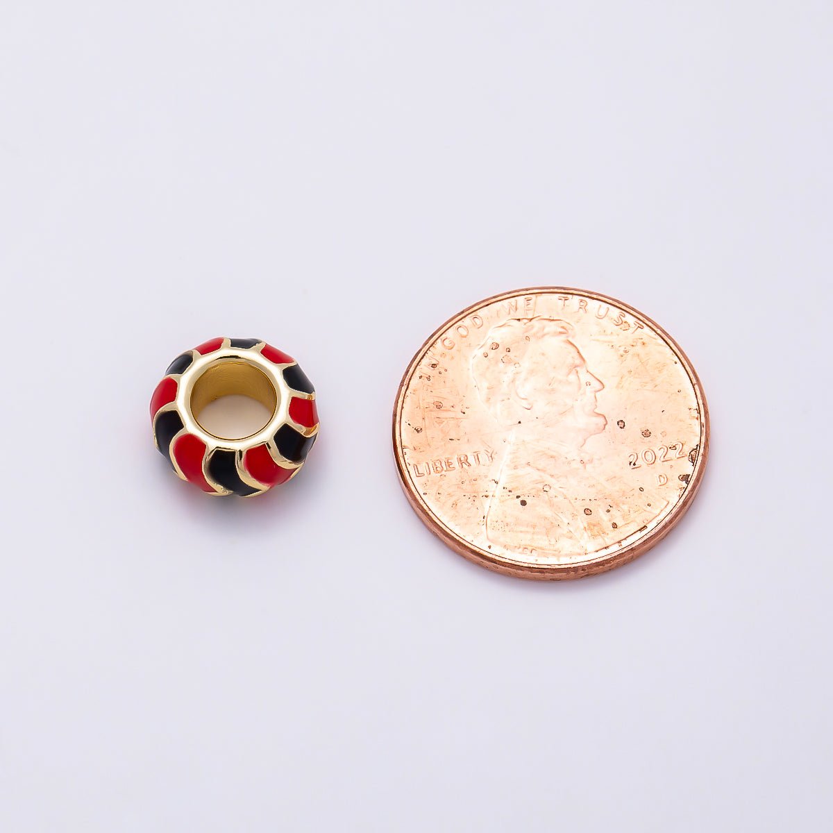16K Gold Filled 10mm Multicolor Chevron Enamel Large Hole Rondelle Bead | Beads-00502 ~ Beads-00513