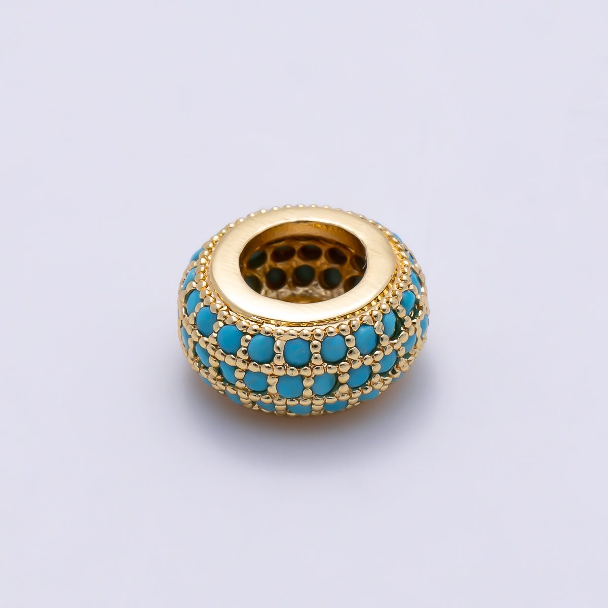 16K Gold Filled 10mm Turquoise Micro Paved Rondelle Bead in Gold & Silver | Beads-00518 Beads-00519