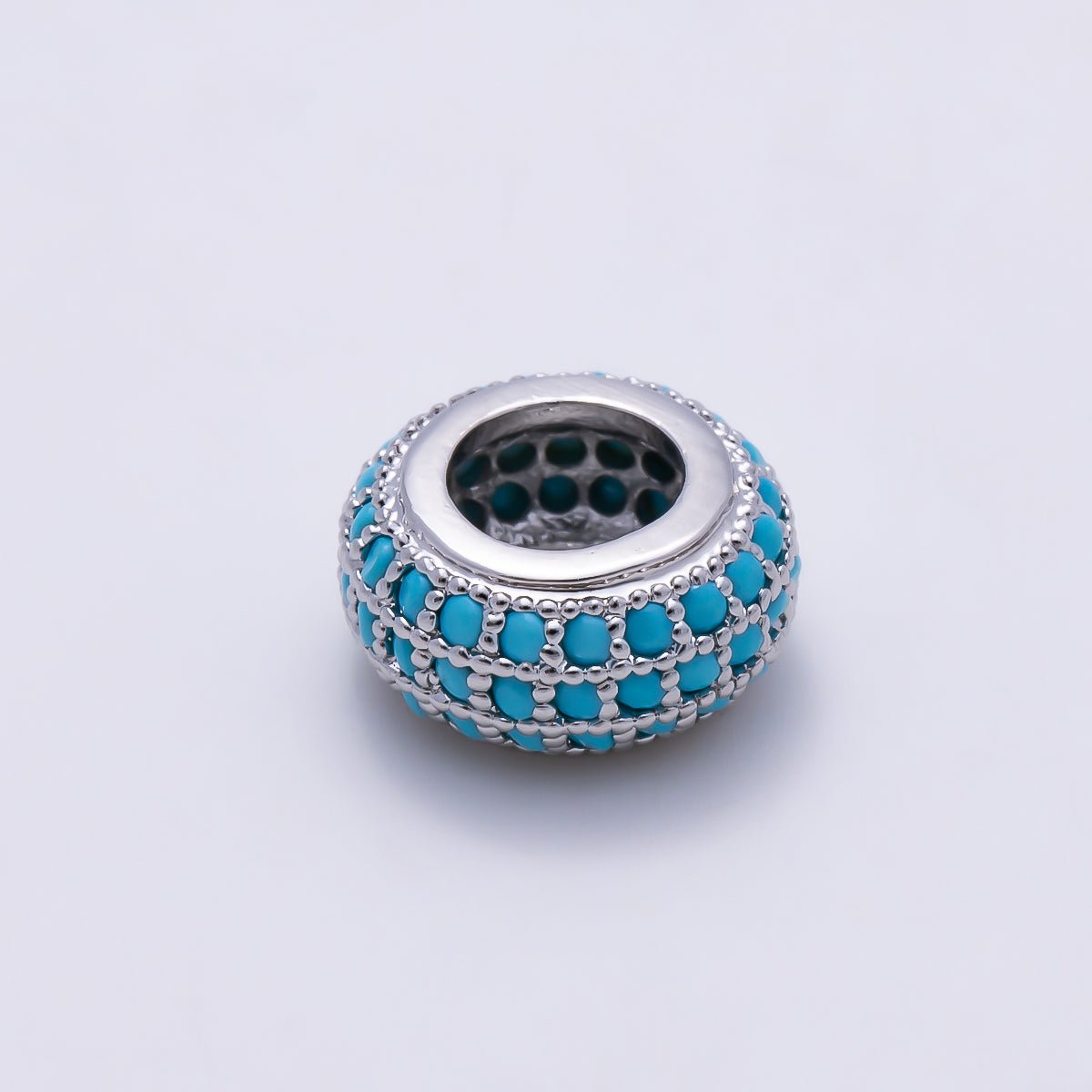 16K Gold Filled 10mm Turquoise Micro Paved Rondelle Bead in Gold & Silver | Beads-00518 Beads-00519