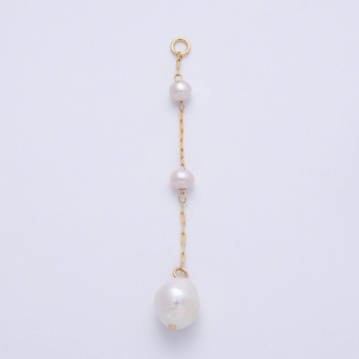 16K Gold Filled 65mm White Triple Ringed Button Shell Pearl Paperclip Chain Drop Charm | Charms-00334