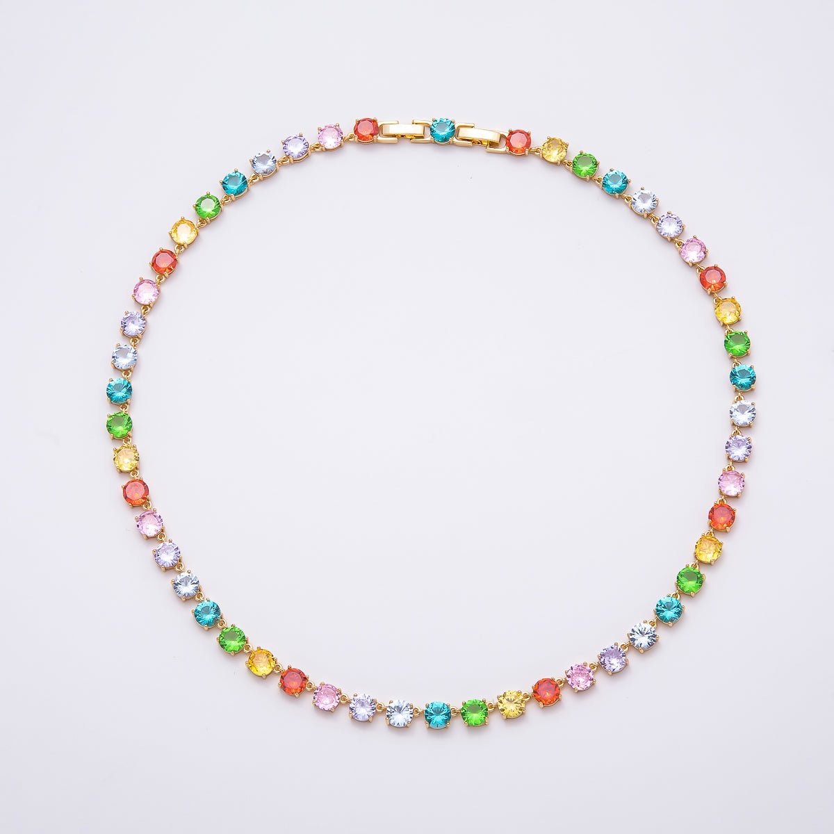 16K Gold Filled 6mm Multicolor Rainbow Round CZ Tennis Chain 17 Inch Adjustable Necklace | WA-04599