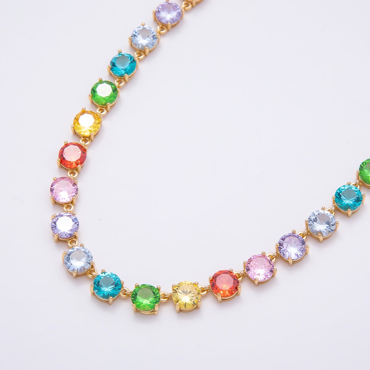 16K Gold Filled 6mm Multicolor Rainbow Round CZ Tennis Chain 17 Inch Adjustable Necklace | WA-04599