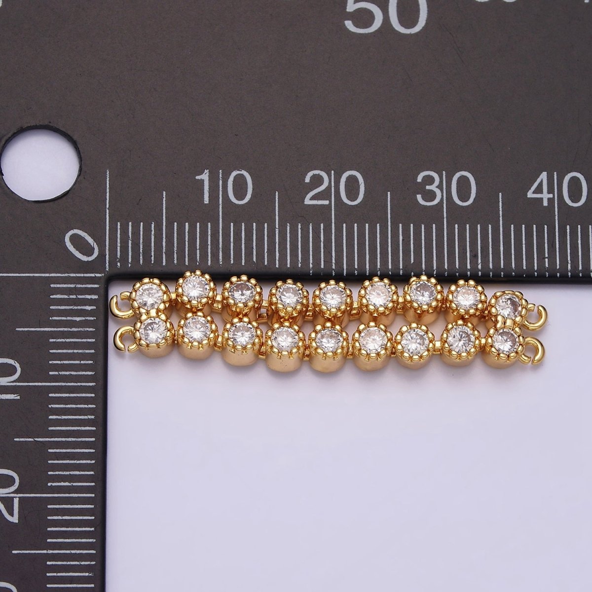 16K Gold Filled 73mm Double Clear Round CZ Connector in Gold & Silver | Y-884