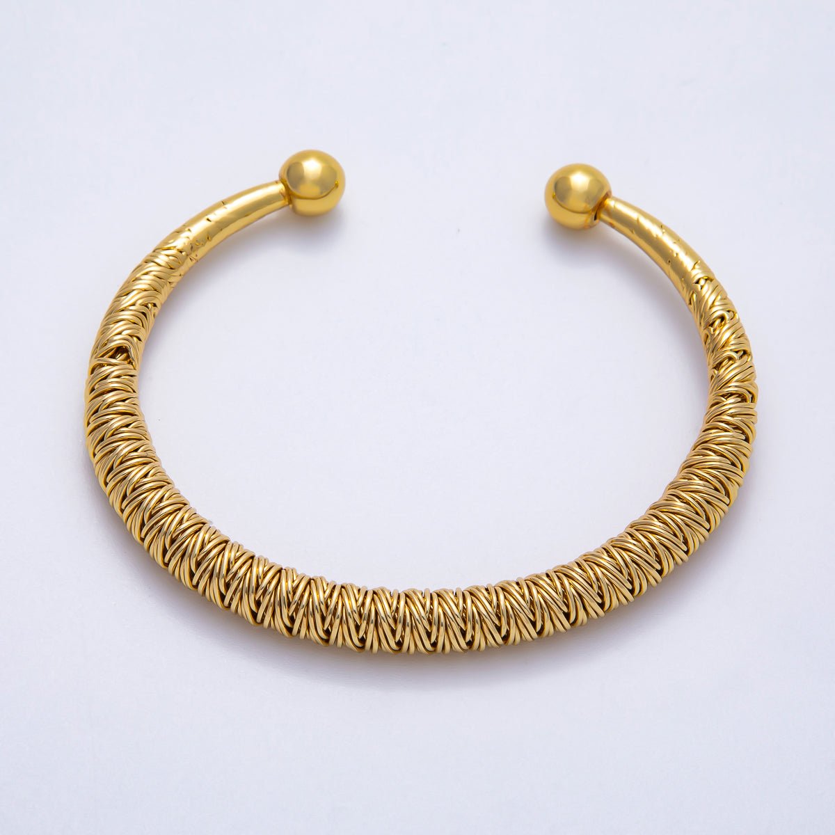 16K Gold Filled 7mm Geometric Textured Wire Cuff Bracelet | WA-04298