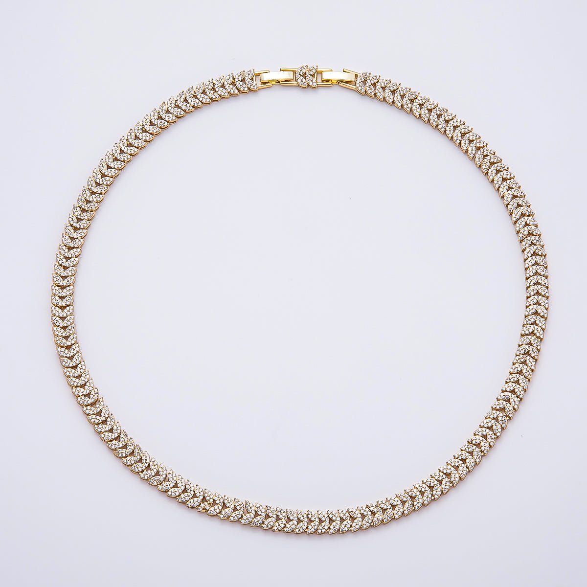 16K Gold Filled 7mm Micro Paved CZ Heart Curb Chain 17 Inch Adjustable Necklace | WA-04758