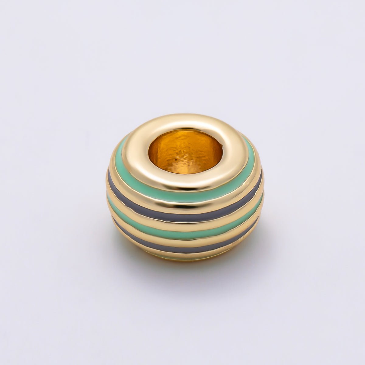 16K Gold Filled 11mm Multicolor Lined Enamel Large Hole Rondelle Bead | Beads-00490 ~ Beads-00501