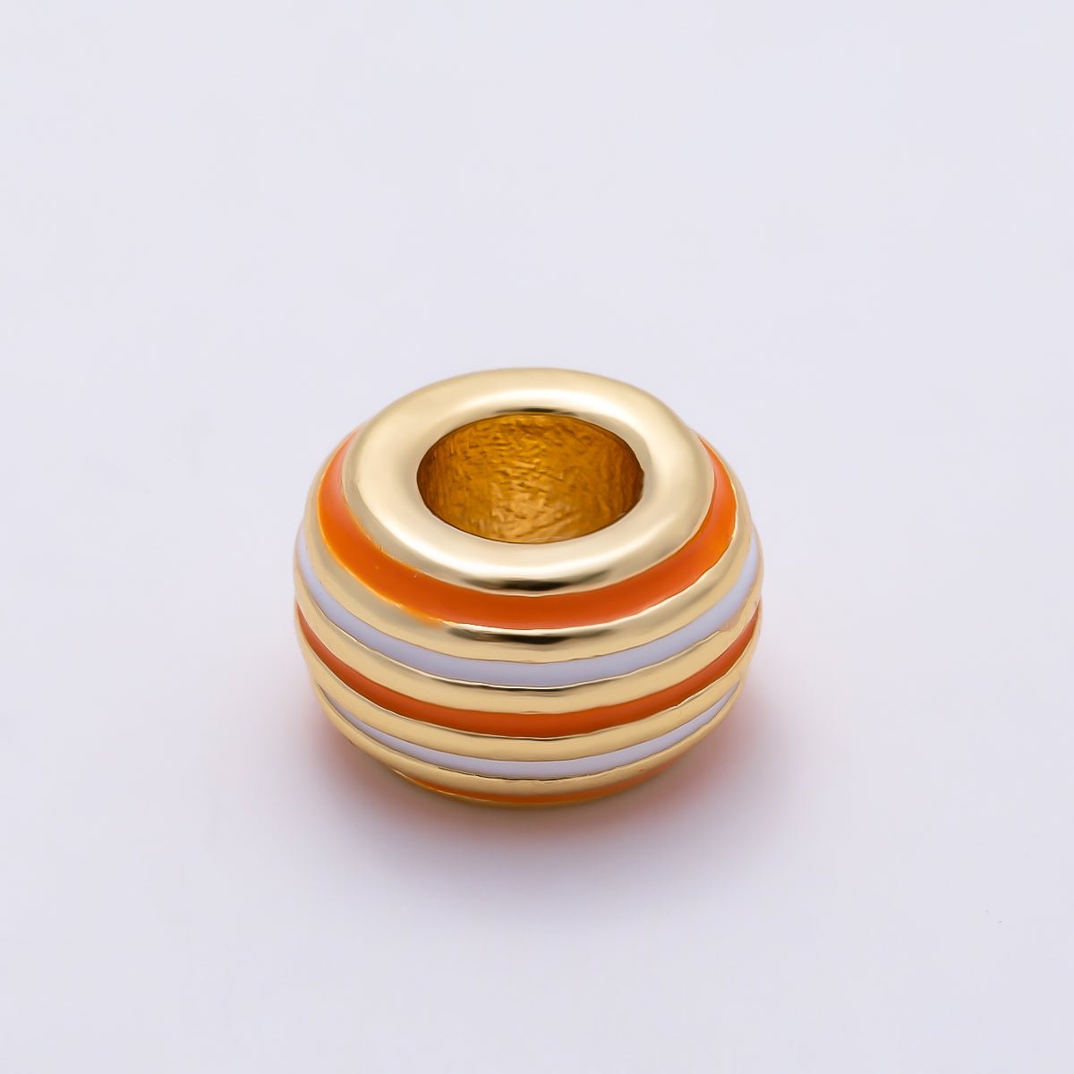 16K Gold Filled 11mm Multicolor Lined Enamel Large Hole Rondelle Bead | Beads-00490 ~ Beads-00501
