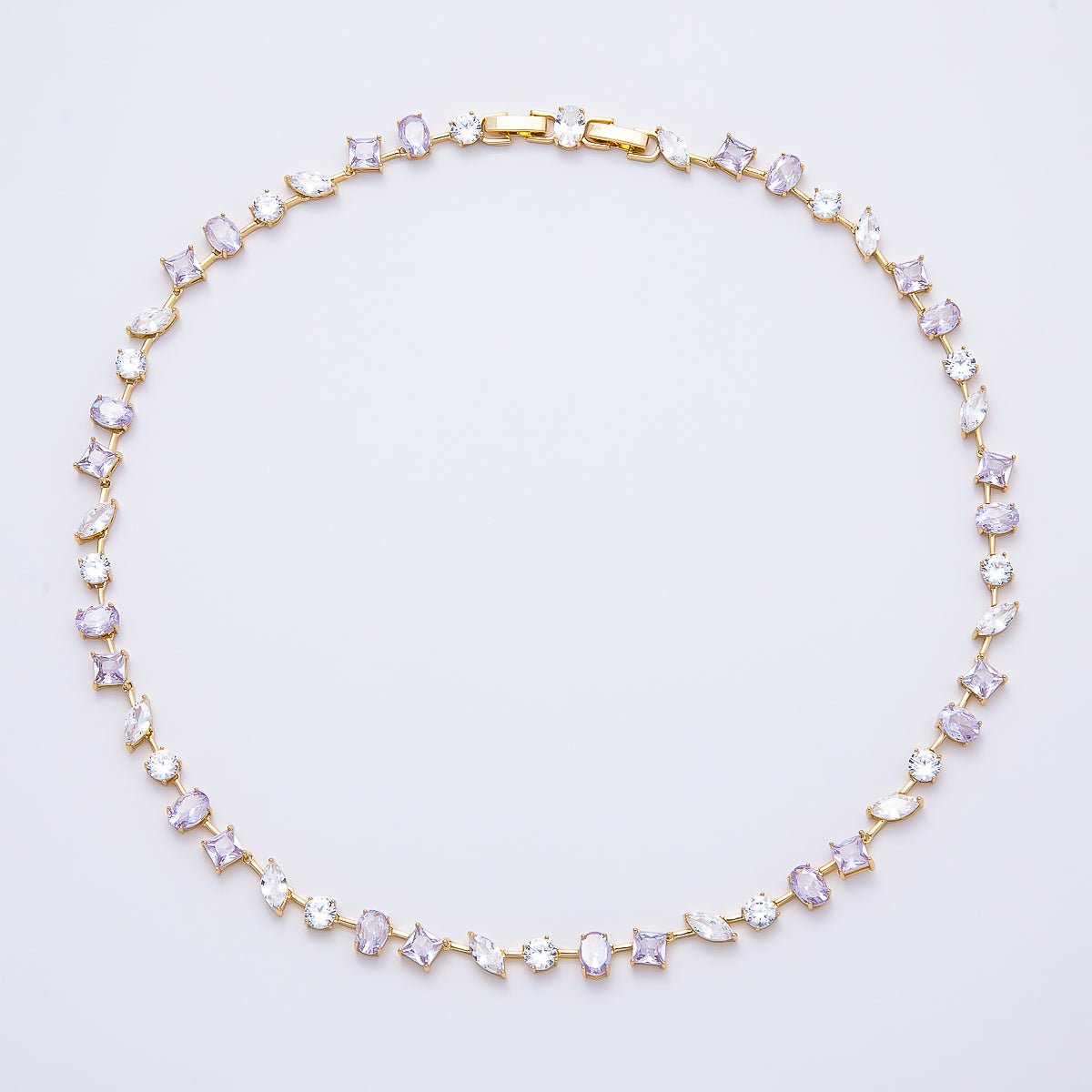 16K Gold Filled 7mm Purple Clear Multi-Cut CZ Tennis Chain 17 Inch Adjustable Necklace | WA-04684