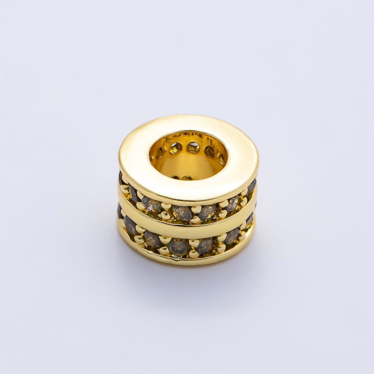 16K Gold Filled 8.7mm Double Lined Micro Paved CZ Birthstone Rondelle Bead | Beads-00400 ~ Beads-00411