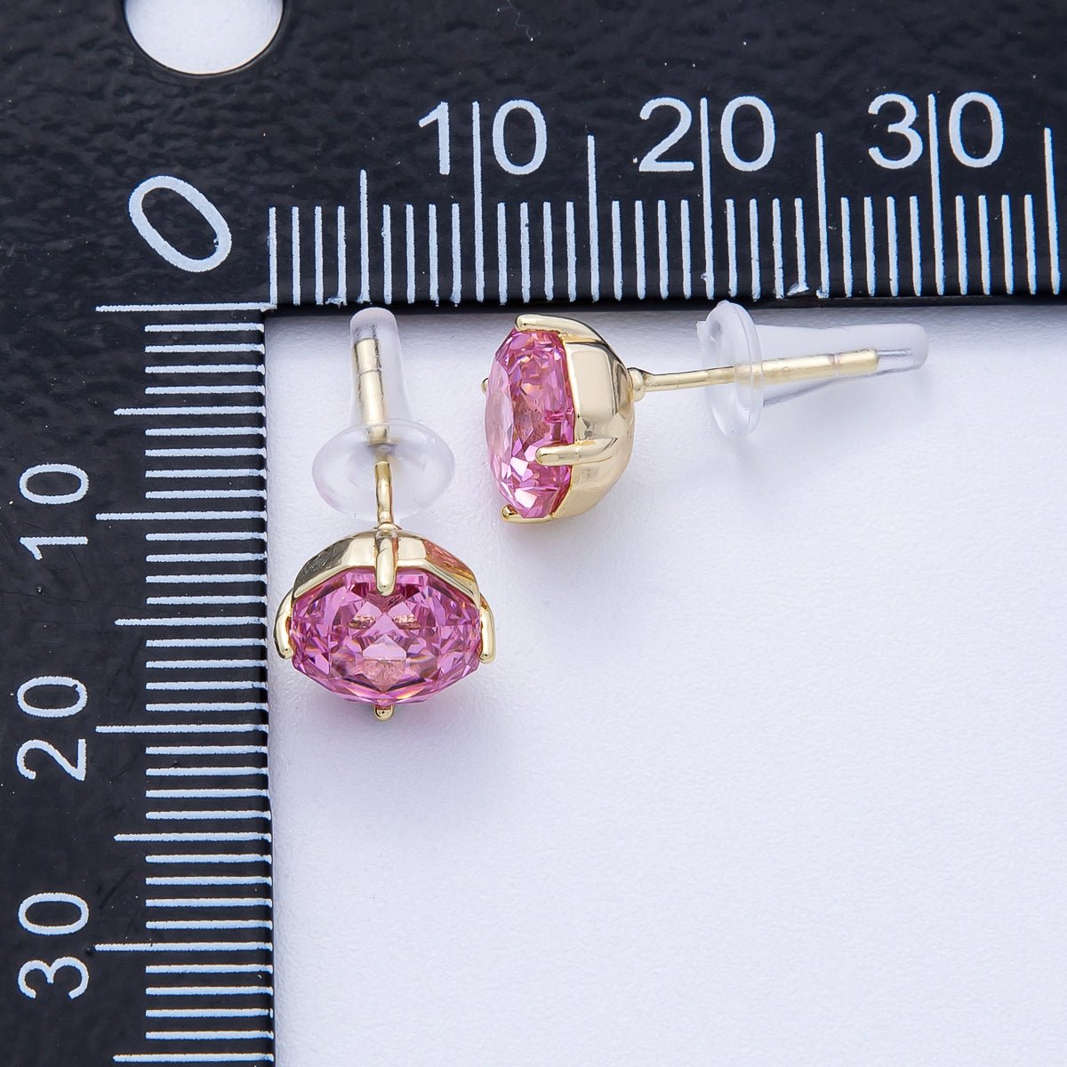 16K Gold Filled 8mm Pink, Blue Solitaire CZ Round Stud | Earrings-00239 Earrings-00240
