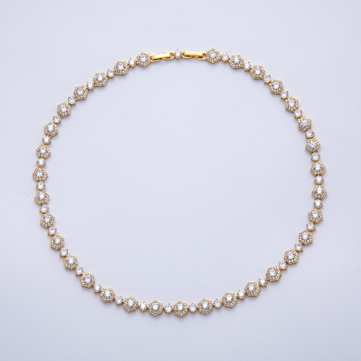 16K Gold Filled 8mm Round Hexagon Micro Paved CZ Tennis Chain 16.5 Inch Necklace | WA-04241