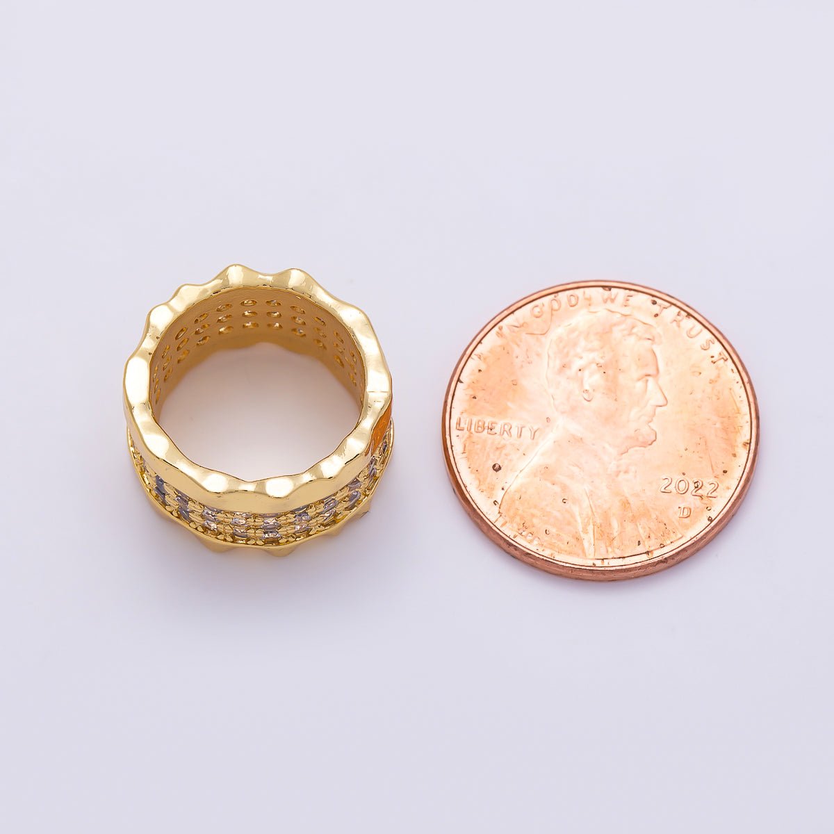 16K Gold Filled 16mm Micro Paved CZ Lined Molten Wavy Rondelle Bead | Beads-00533