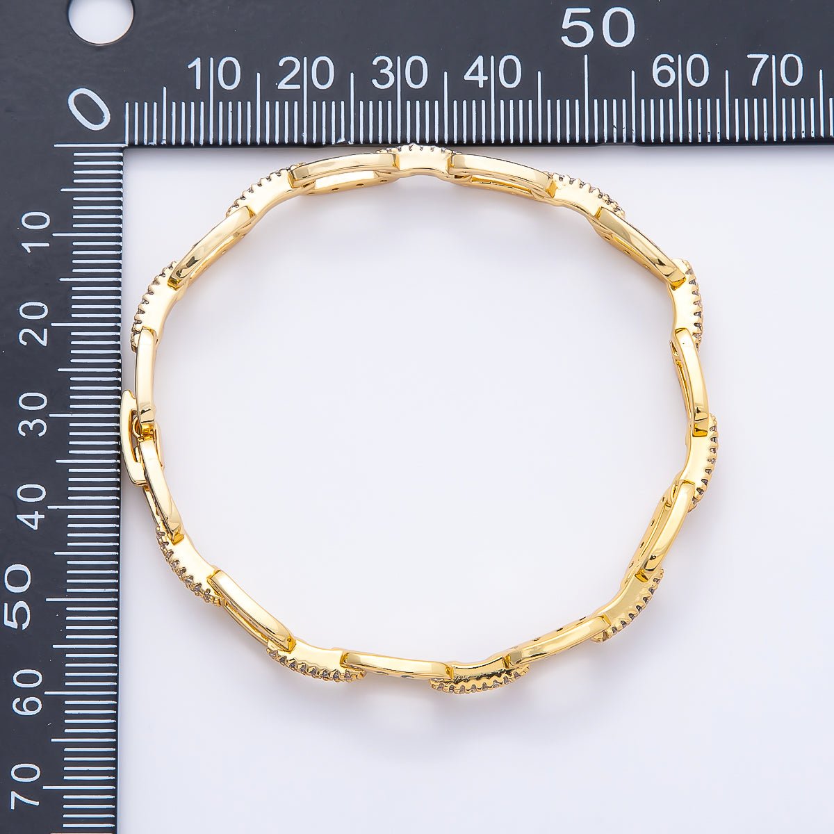 16K Gold Filled 9mm Micro Paved CZ Dotted Cable Chain Bangle Bracelet | WA-04719