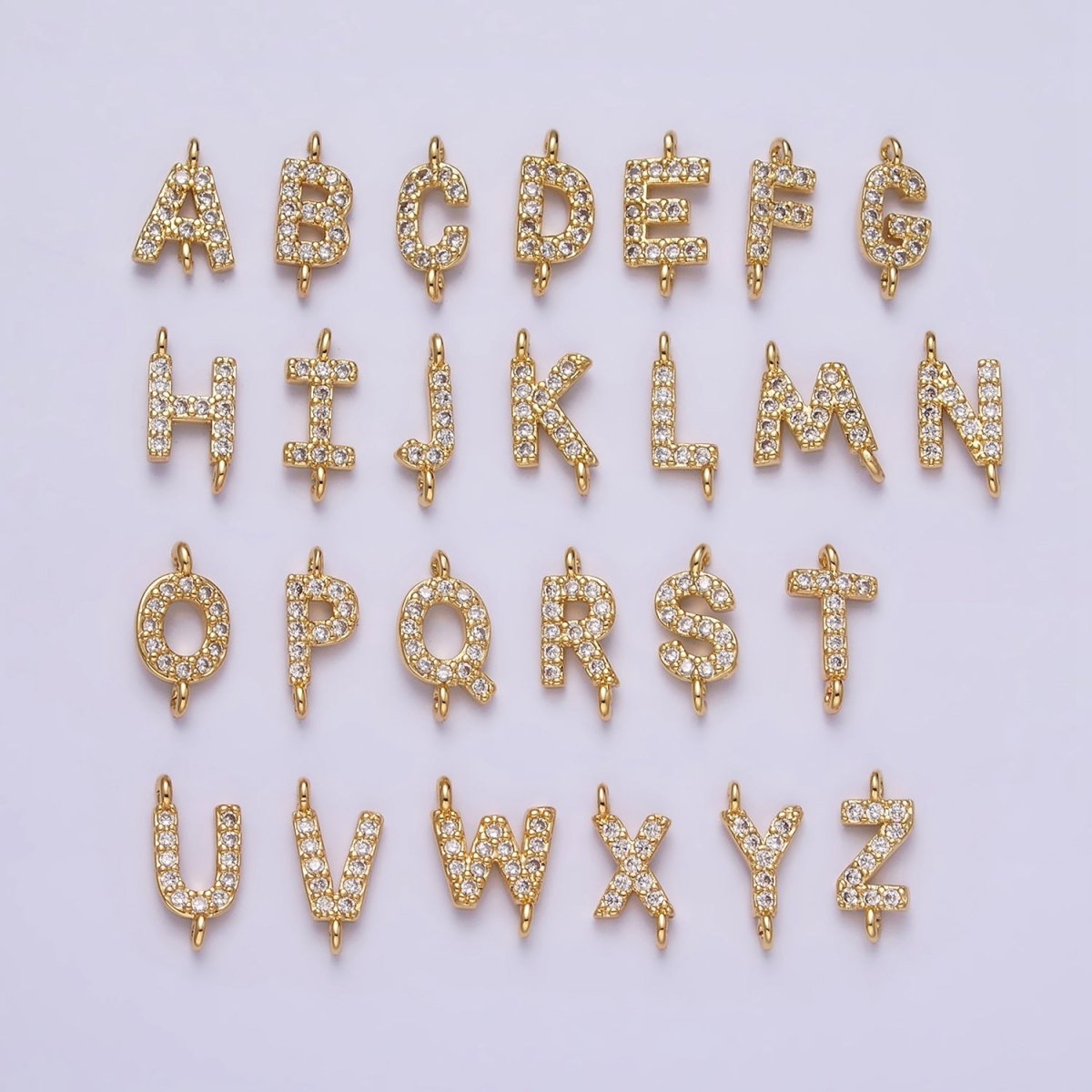 16K Gold Filled A-Z Initial Letter Micro Paved CZ Sideway Loop Personalized Jewelry For Necklace Bracelet Link Connector | A-651-A-663