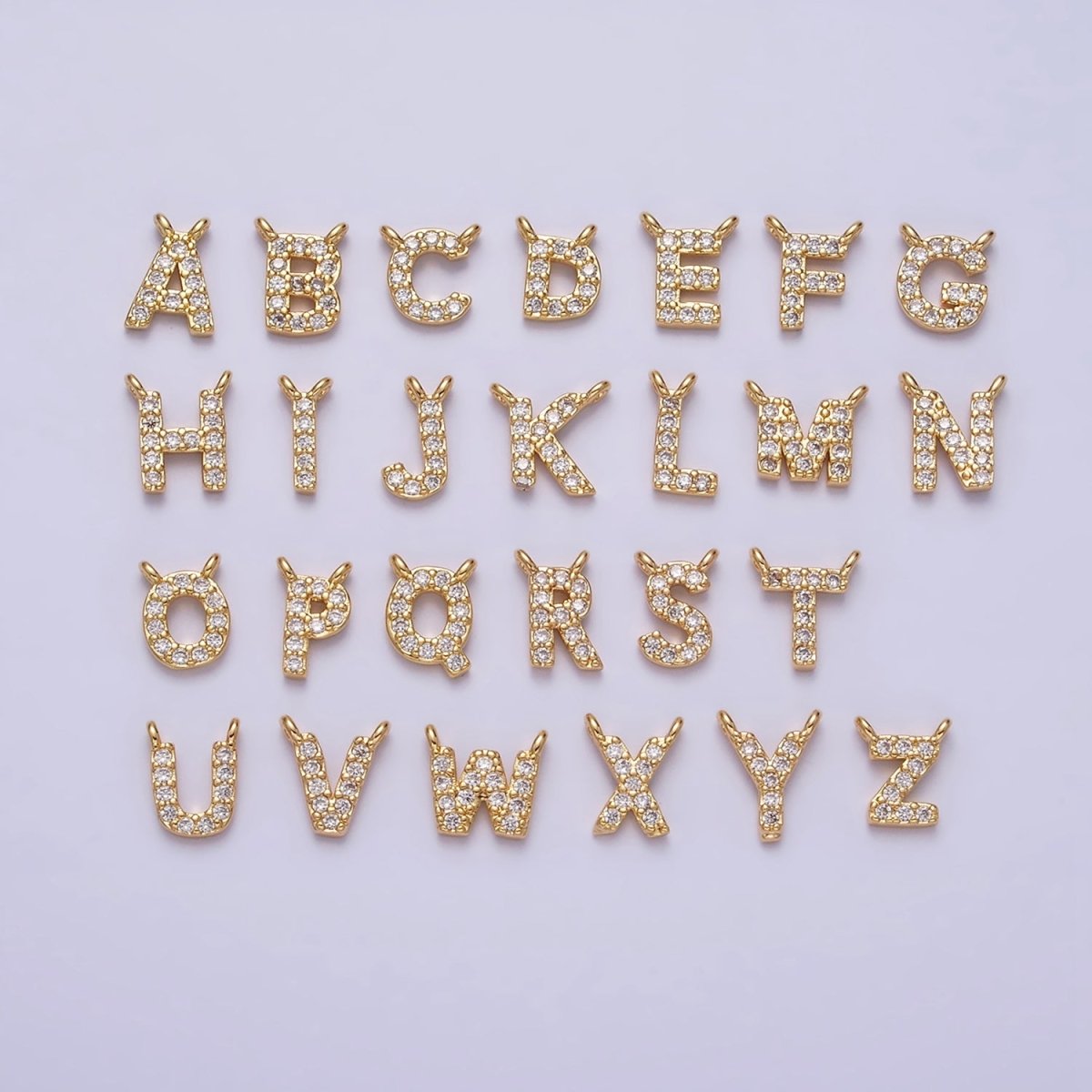 16K Gold Filled A-Z Initial Letter Micro Paved CZ Top Loop Personalized Connector | A-585-A-597