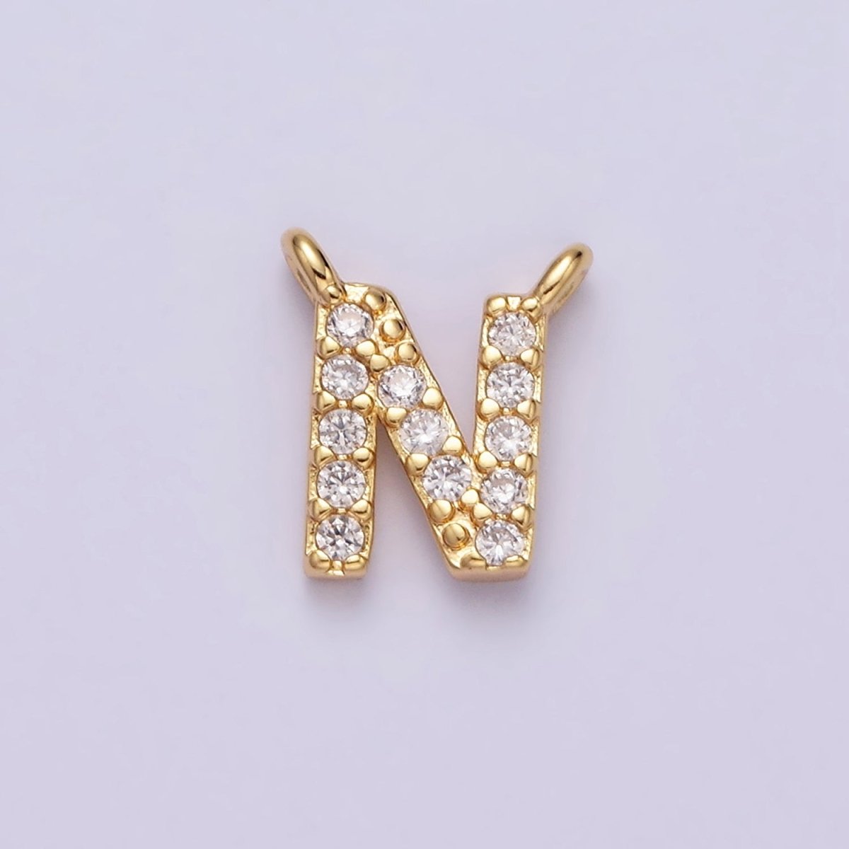 16K Gold Filled A-Z Initial Letter Micro Paved CZ Top Loop Personalized Connector | A-585-A-597