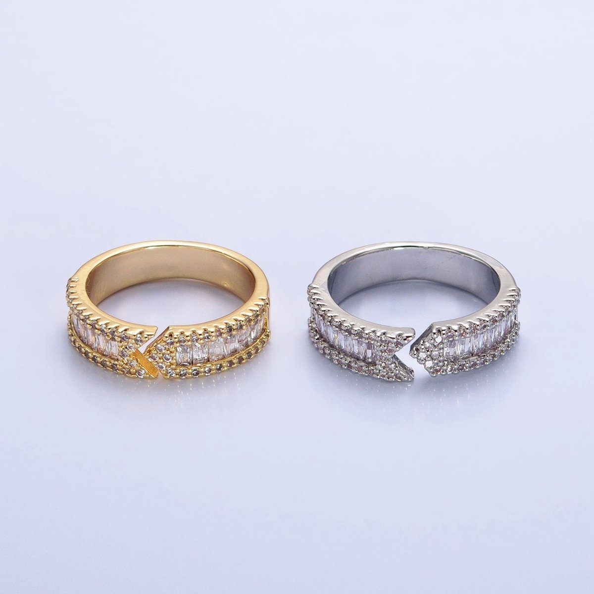 16K Gold Filled Baguette CZ Micro Paved Arrow Band Ring in Gold & Silver | O-1921