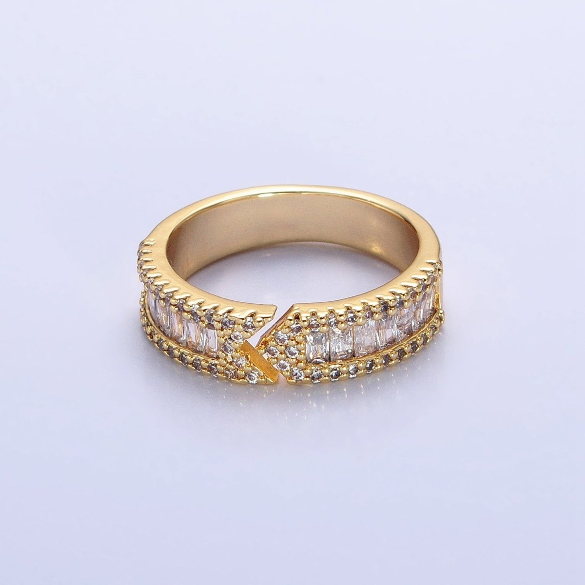 16K Gold Filled Baguette CZ Micro Paved Arrow Band Ring in Gold & Silver | O-1921