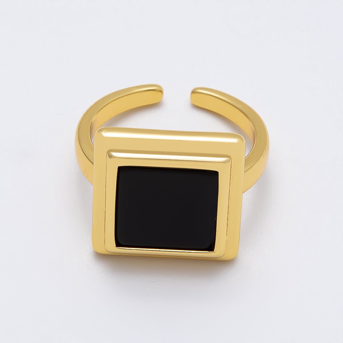 16K Gold Filled Black Bezel Square Solitaire Ring | Rings-00060