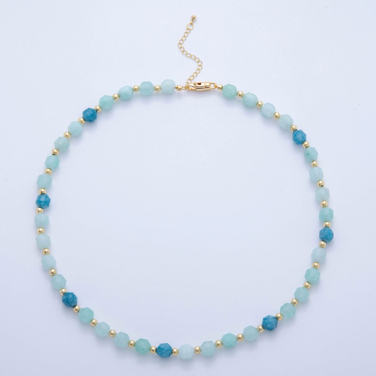 16K Gold Filled Blue Aquamarine Multifaceted Gemstone Bead 17.5 Inch Handmade Necklace | WA-00332