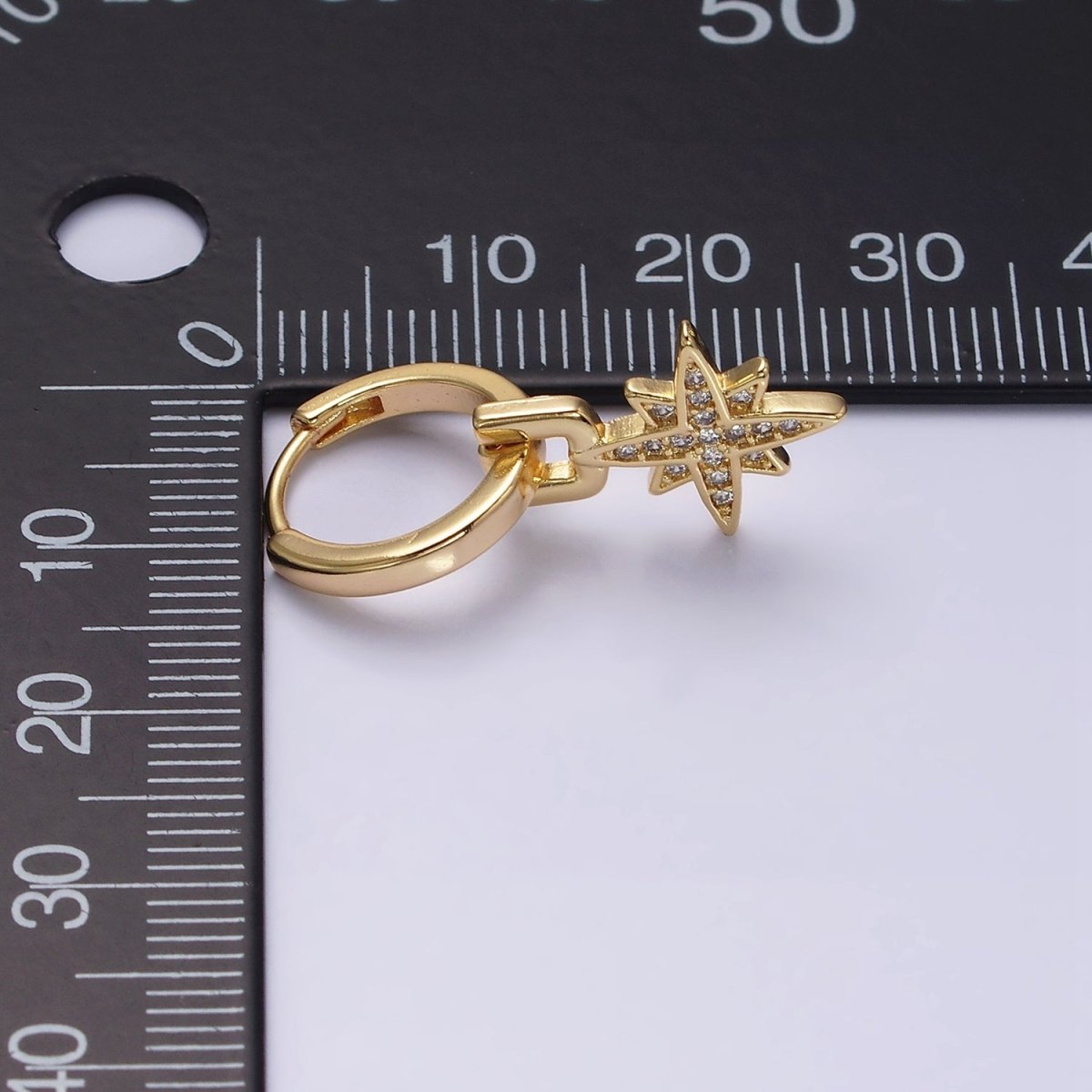 16K Gold Filled Celestial Star Micro Paved Drop Huggie Earrings in Gold | AD1263