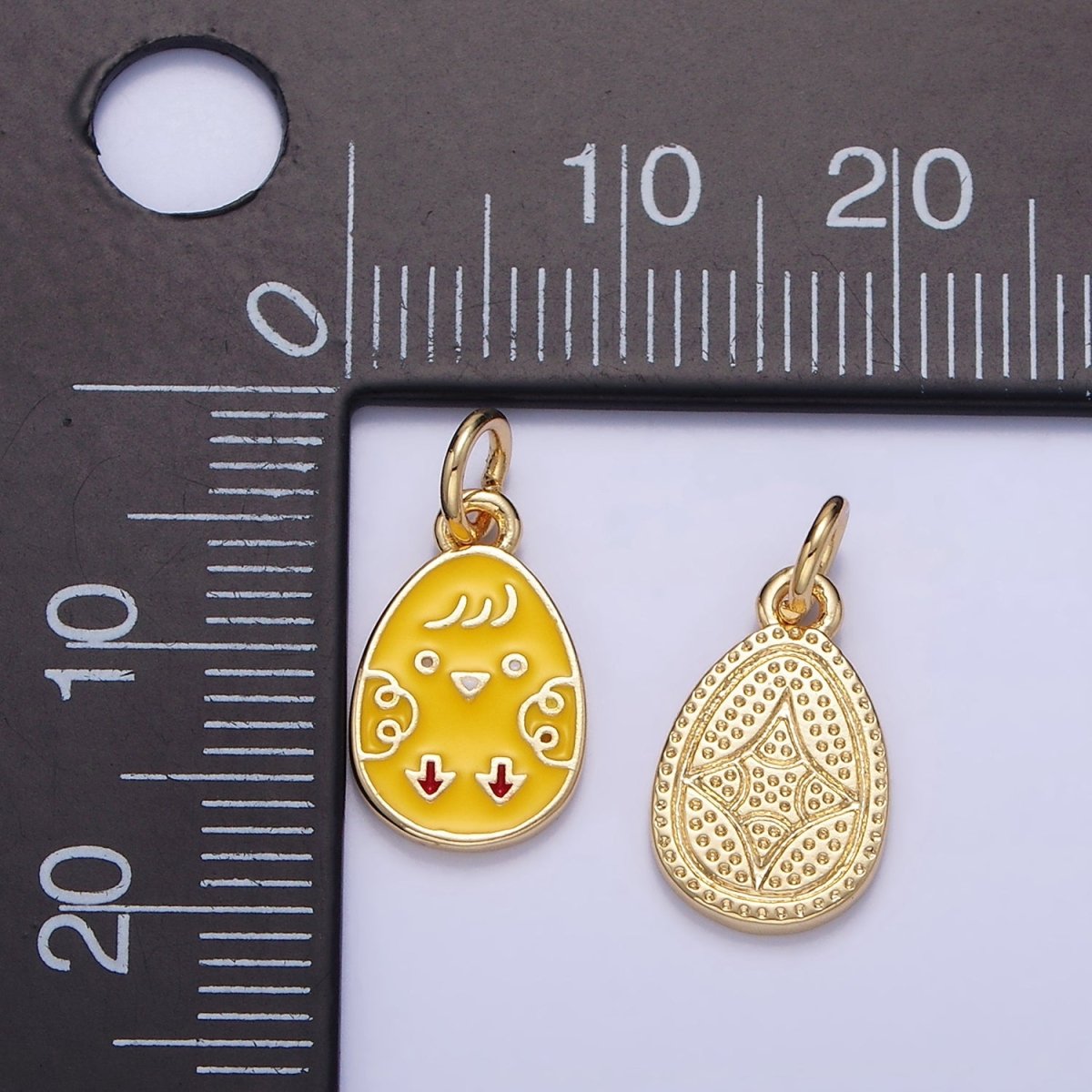 16K Gold Filled Chicken Yellow Enamel Easter Egg Charm | C117