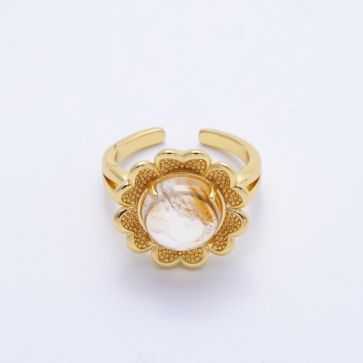 16K Gold Filled Citrine, Carnelian, Amethyst Cabochon Gemstone Flower Ring | RINGS-00088 ~ RINGS-00090