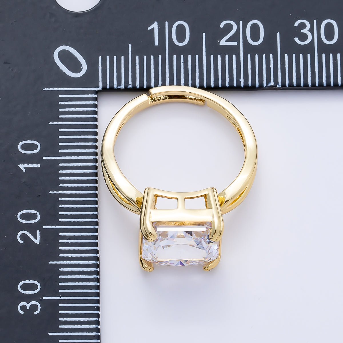 16K Gold Filled Clear CZ Baguette Square Prong Solitaire Ring | Rings-00278