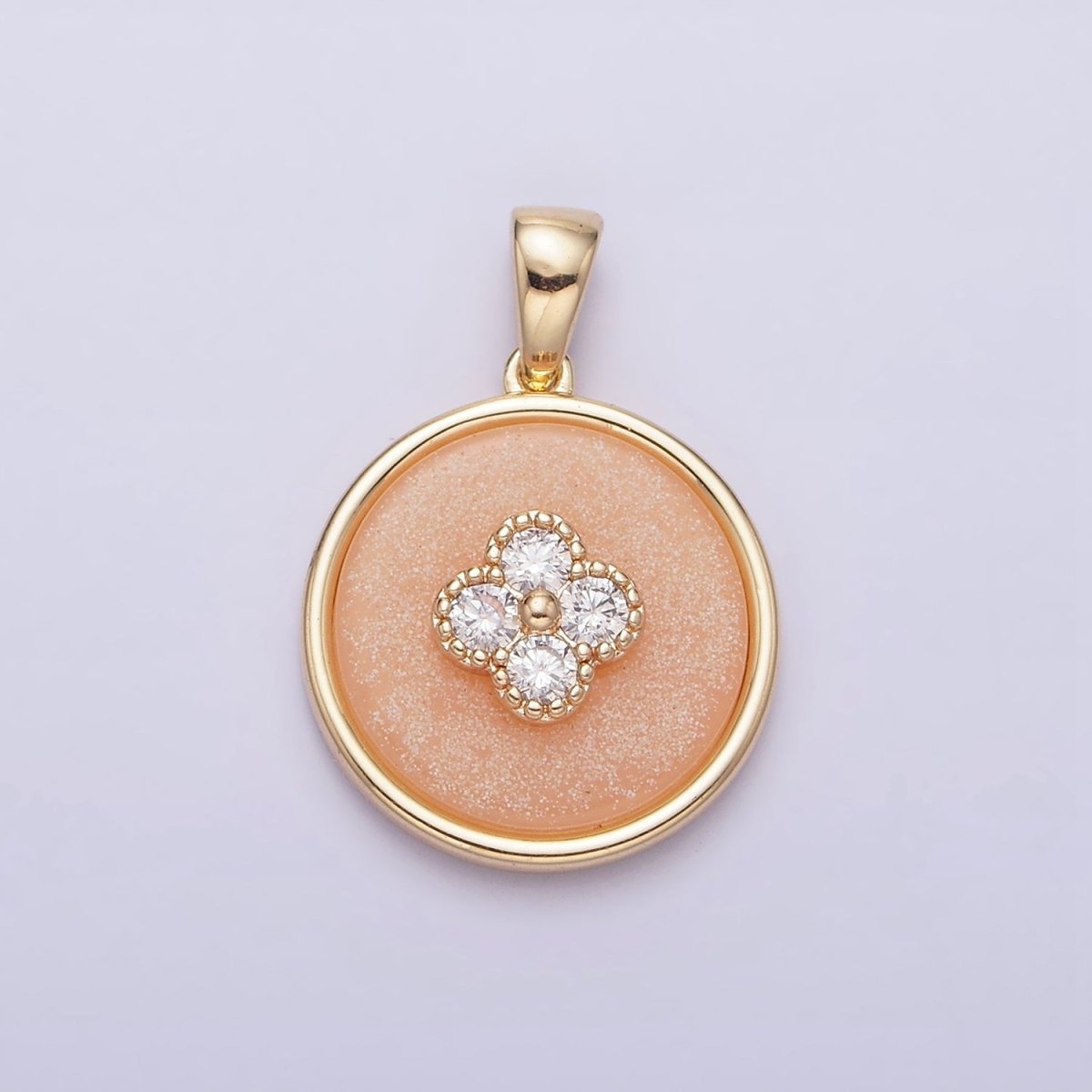 16K Gold Filled Clear CZ Clover Quatrefoil Peach Orange Cat&