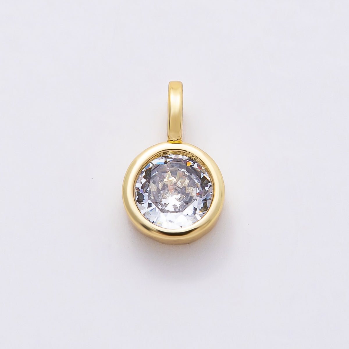 16K Gold Filled 13mm Clear CZ Round Bezel Solitaire Pendant in Gold & Silver | Charms-00838 Charms-00839