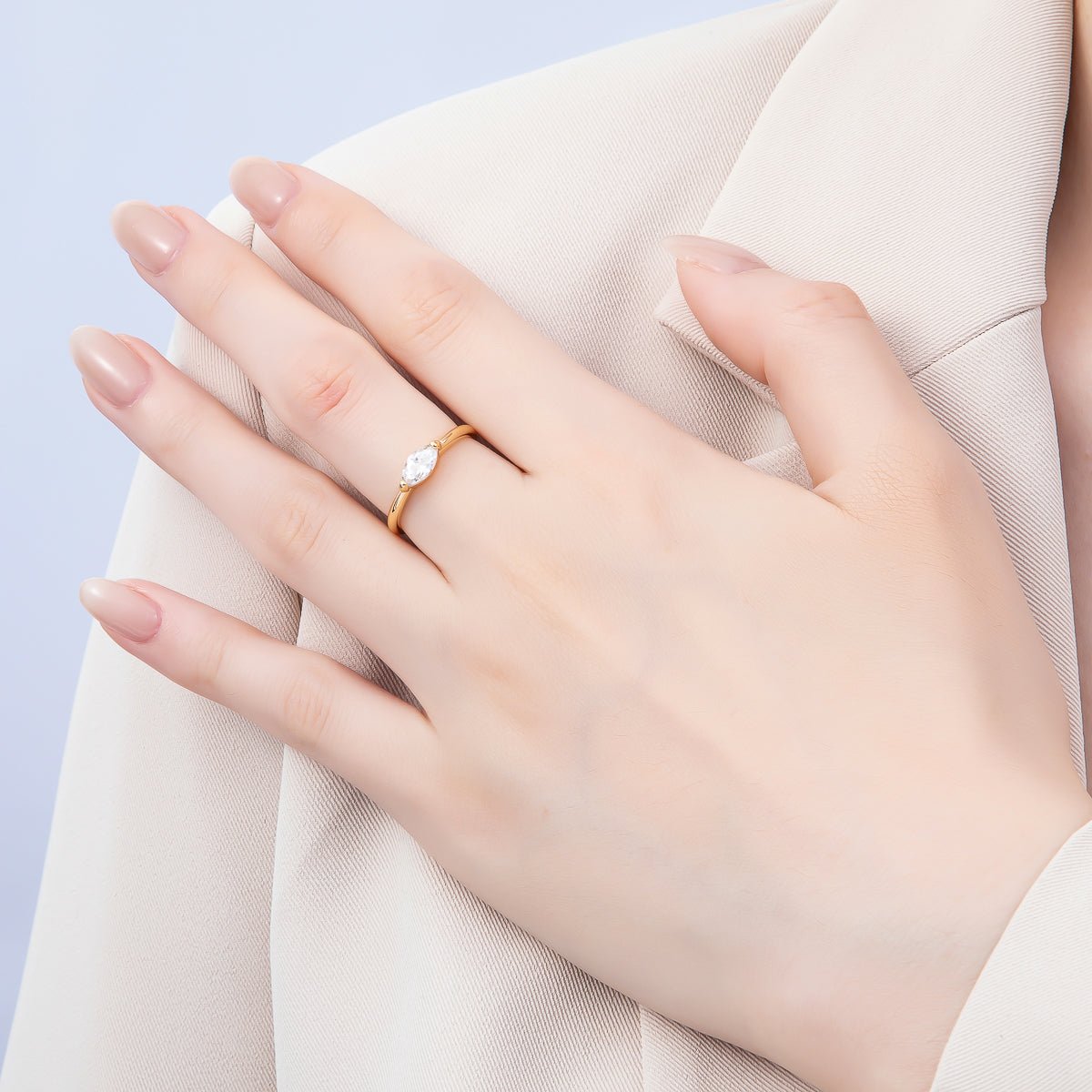 16K Gold Filled Clear CZ Marquise Mini Solitaire Adjustable Ring in Gold & Silver | Rings-00134 Rings-00135