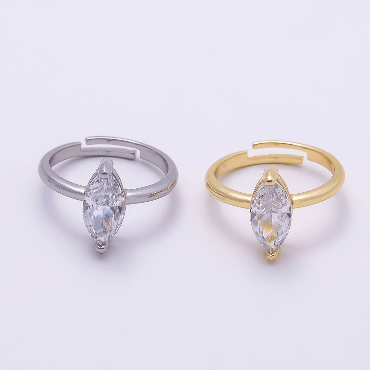 16K Gold Filled Clear CZ Marquise Solitaire Ring in Gold & Silver | Rings-00120