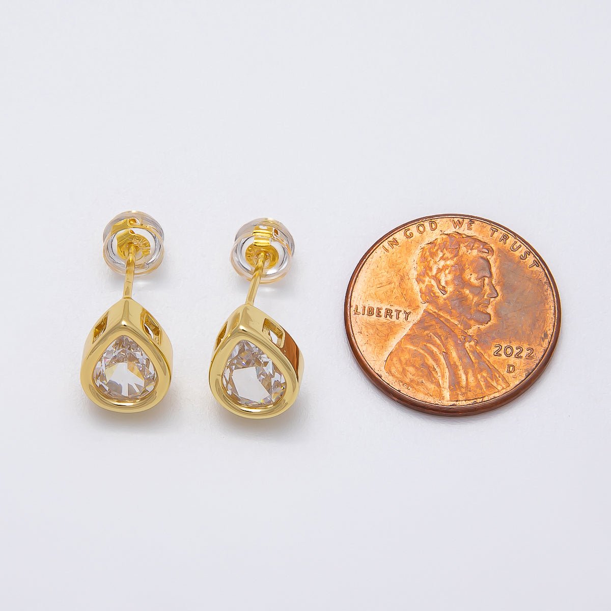 16K Gold Filled Clear CZ Minimalist Teardrop Stud Earring | Earrings-00277