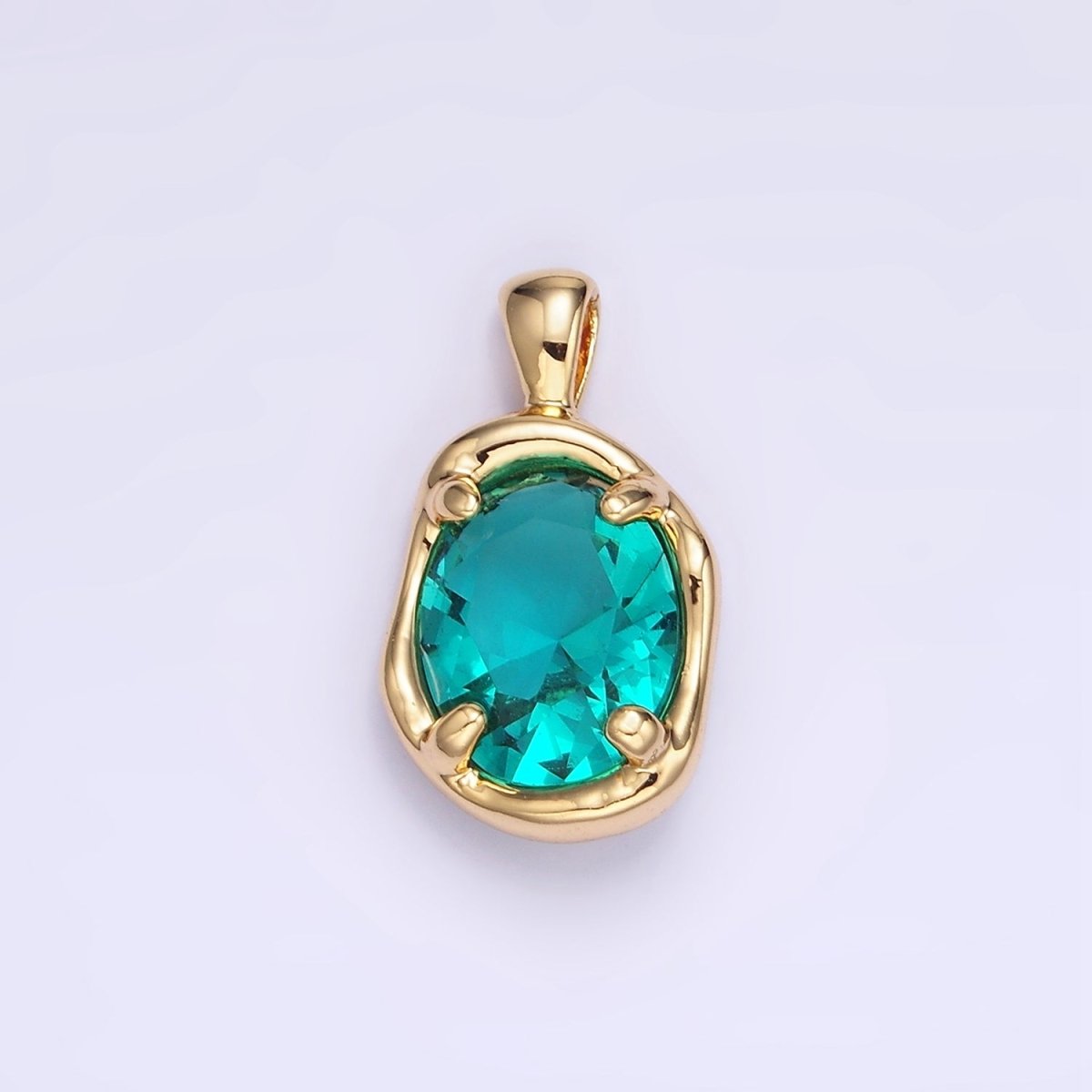 16K Gold Filled Clear, Red, Blue CZ Molten Bezel Pendant | H054 AA1312
