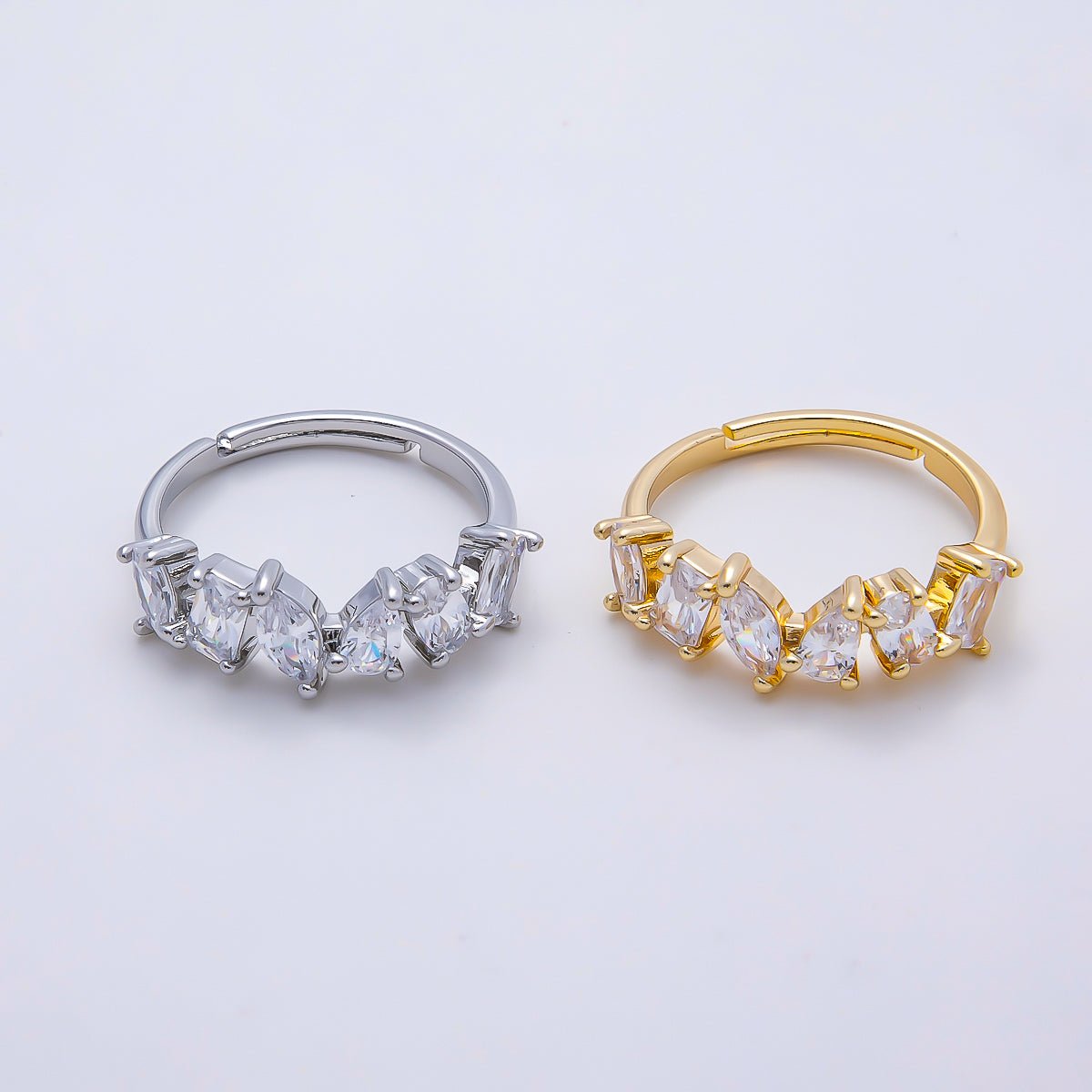 16K Gold Filled Clear CZ Multi Cluster Ring in Gold & Silver | Rings-00151 Rings-00152