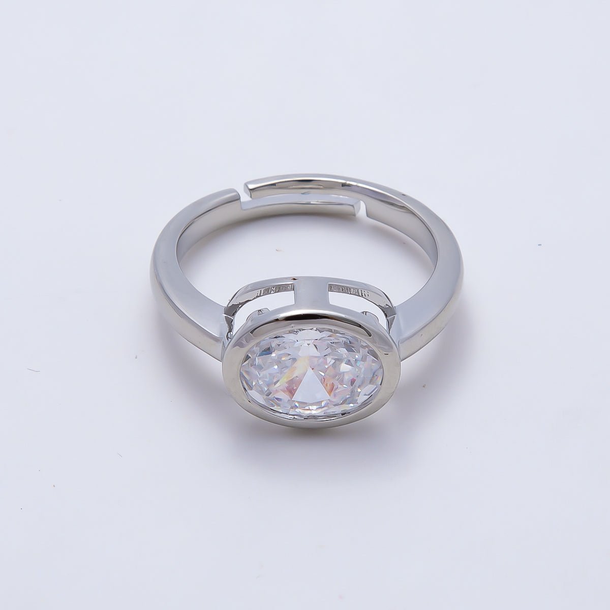 16K Gold Filled Clear CZ Oval Bezel Ring in Gold & Silver | Rings-00295 Rings-00296