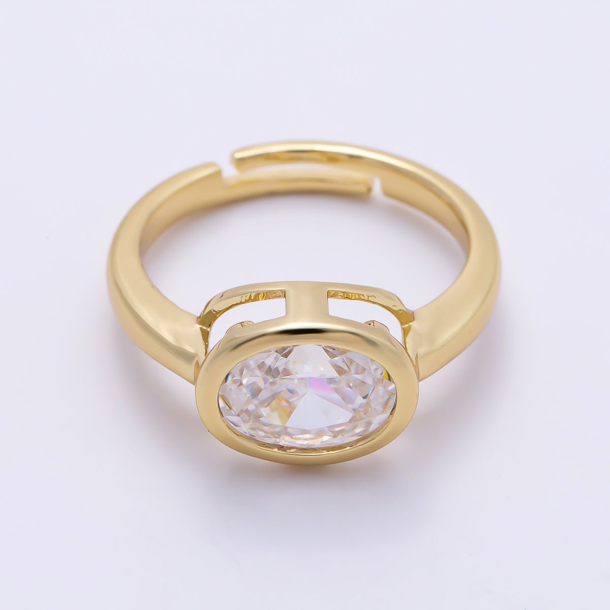 16K Gold Filled Clear CZ Oval Bezel Ring in Gold & Silver | Rings-00295 Rings-00296