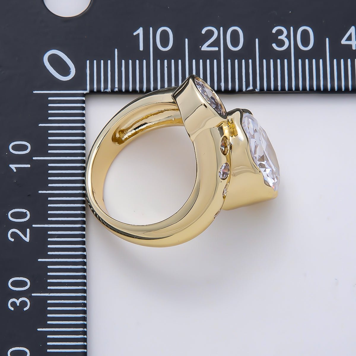 16K Gold Filled Clear CZ Round Dotted Solitaire Geometric Ring | Rings-00193