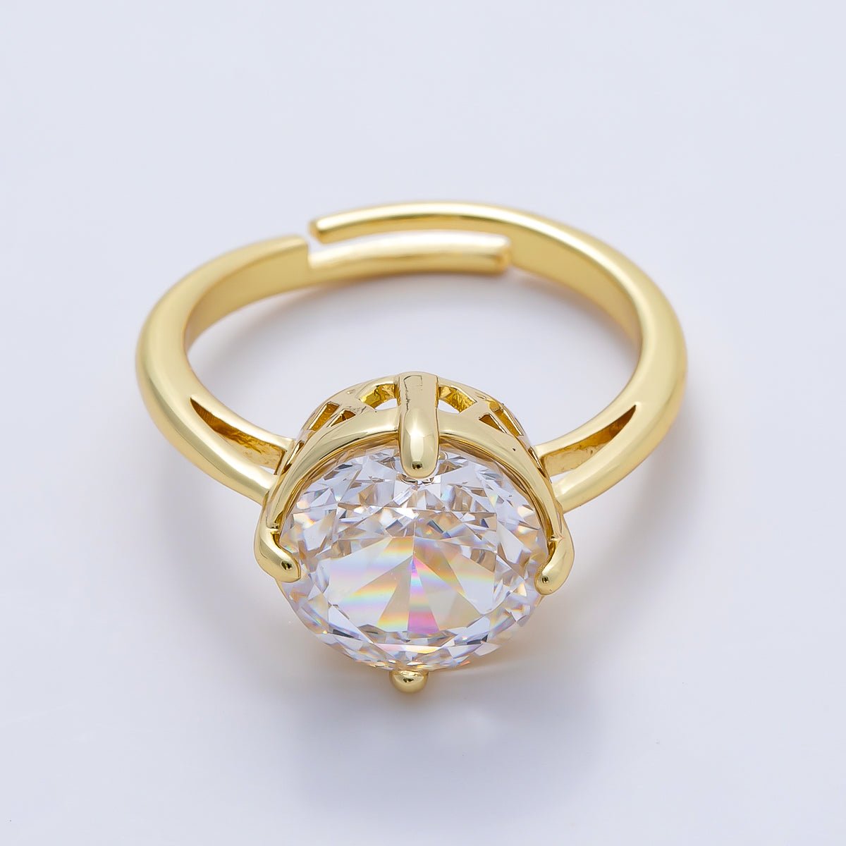 16K Gold Filled Clear CZ Round Prong Solitaire Ring | Rings-00279