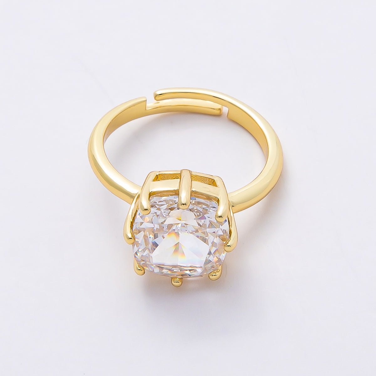16K Gold Filled Clear CZ Rounded Square Solitaire Ring in Gold & Silver | Rings-00113 Rings-00114