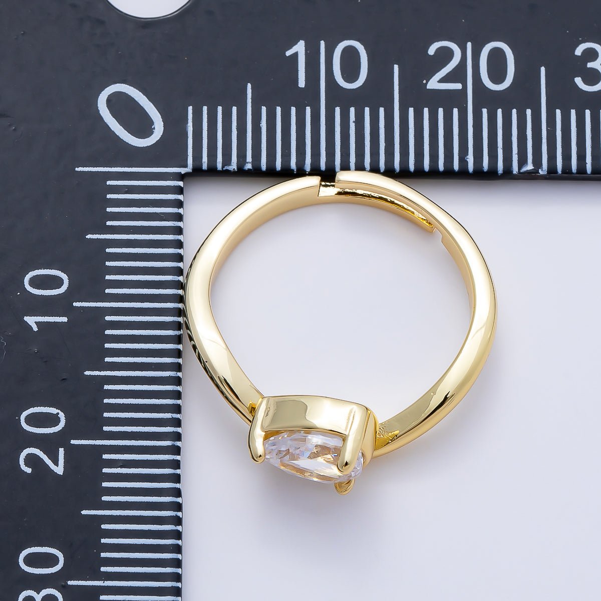 16K Gold Filled Clear CZ Teardrop Curved Solitaire Pinky Ring | Rings-00275