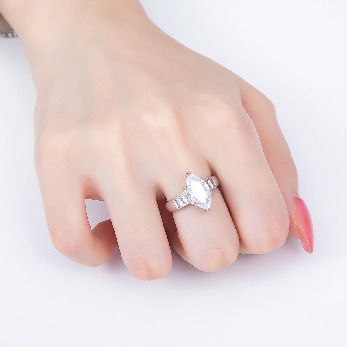16K Gold Filled Clear Marquise Baguette CZ Adjustable Ring in Gold & Silver | Rings-00291 Rings-00292