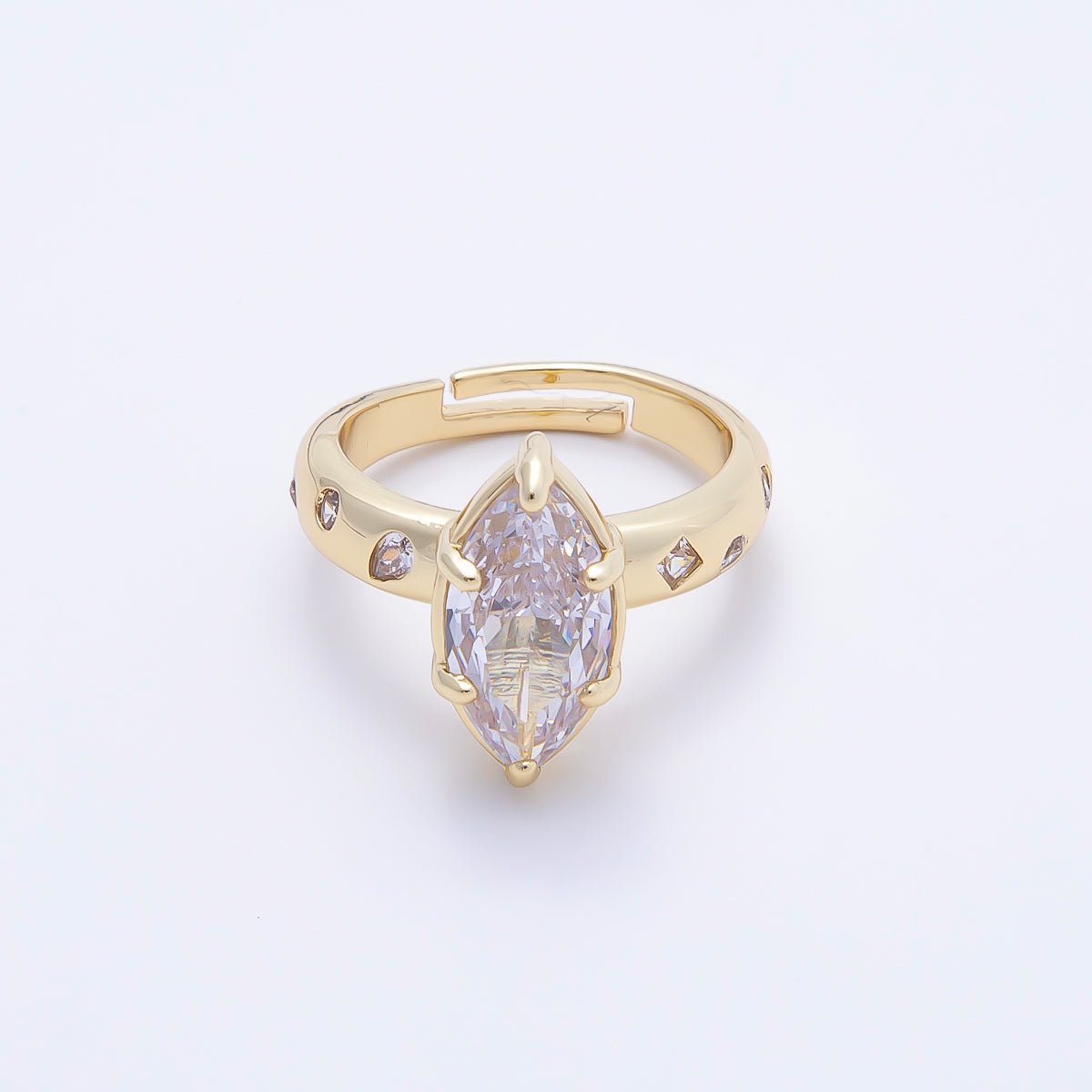 16K Gold Filled Clear Marquise CZ Dotted Solitaire Ring in Gold & Silver | Rings-00267 Rings-00268