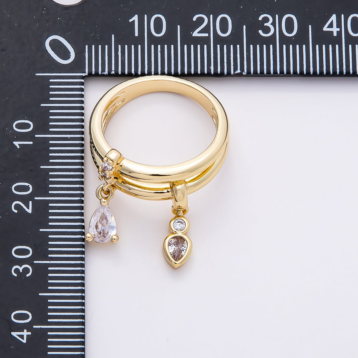 16K Gold Filled Clear Teardrop CZ Drop Double Band Ring | Rings-00115