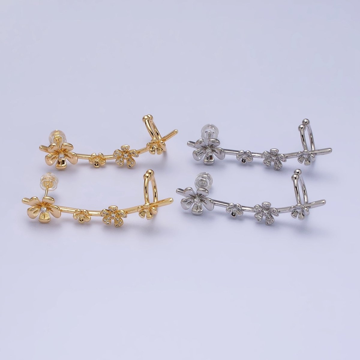 16K Gold-Filled Flower Ear Climber Earrings Stud Earring Floral Daisy | AD1478 AD1479