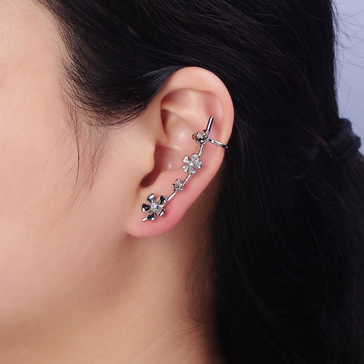 16K Gold-Filled Flower Ear Climber Earrings Stud Earring Floral Daisy | AD1478 AD1479