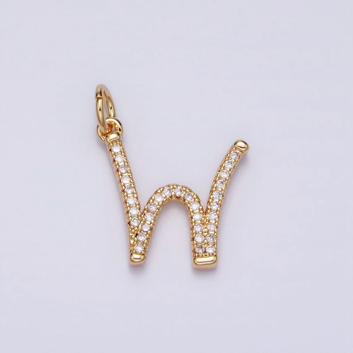 16K Gold Filled Initial Letter A-Z Curved Font Personalized Micro Paved CZ Charm | A-924-A-936