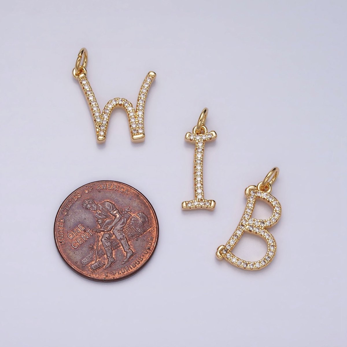 16K Gold Filled Initial Letter A-Z Curved Font Personalized Micro Paved CZ Charm | A-924-A-936