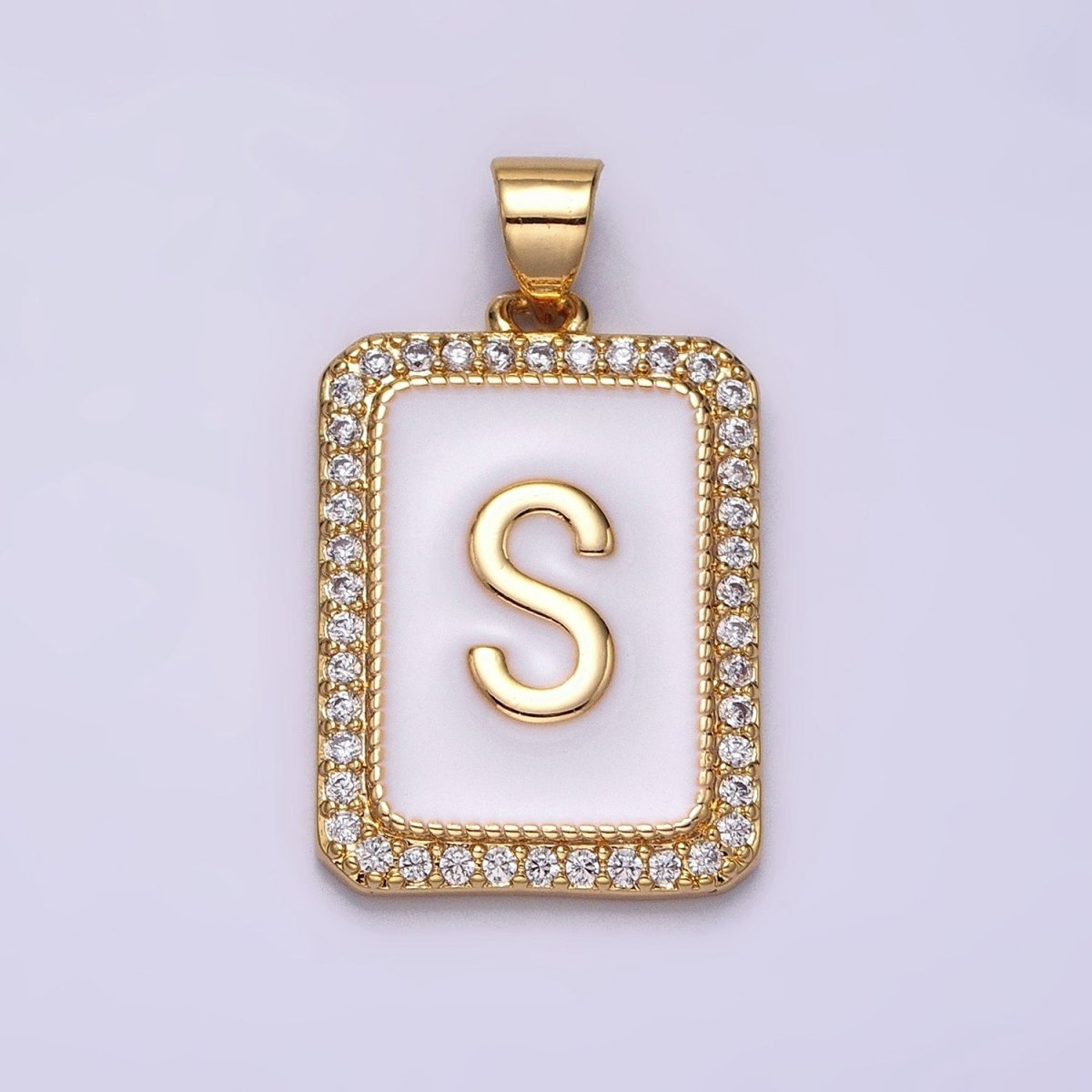 16K Gold Filled Initial Letter A-Z White Enamel Micro Paved CZ Personalized Tag Pendant | A-482-A-494